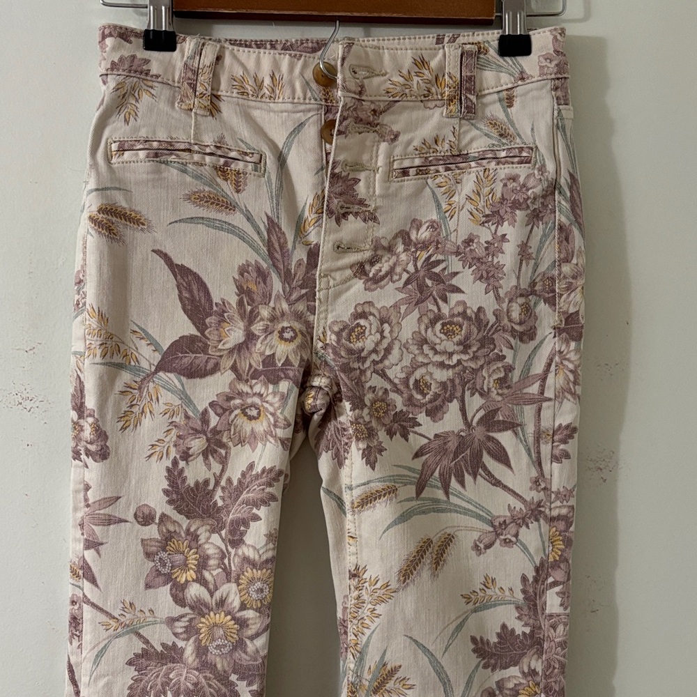 Pilcro and the Letterpress Cream-Pink Floral High Rise Bootcut Flare size 25 - Picture 2 of 11